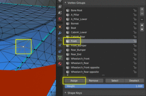 2. Select the vertices you want to be affected by certain bones, and assign them to the matching vertex groups.