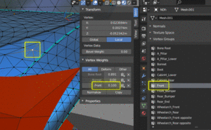 3. In the Item panel (accessed in the Viewport by pressing N), adjust the weights for the vertices.